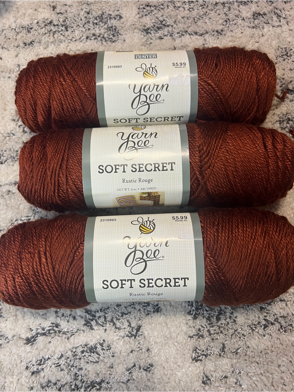 Bundle of 3 Yarn Bee Soft Secret Rustic Rouge Yarn - Deep Rust Brown